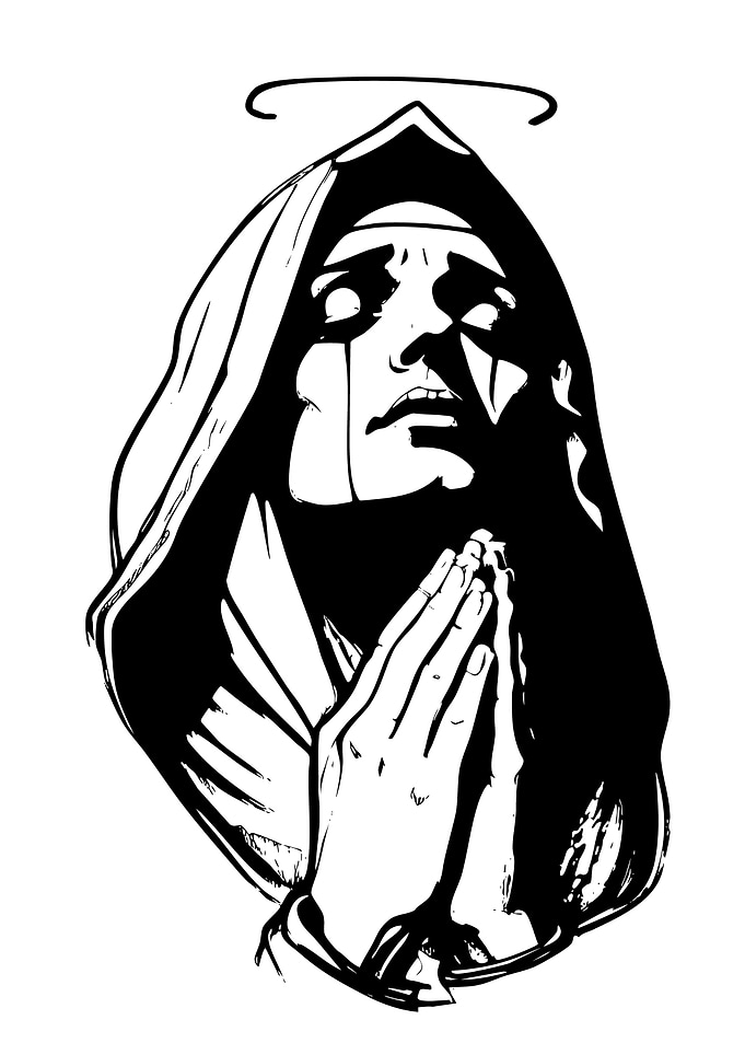 Praying Nun Black and White Art