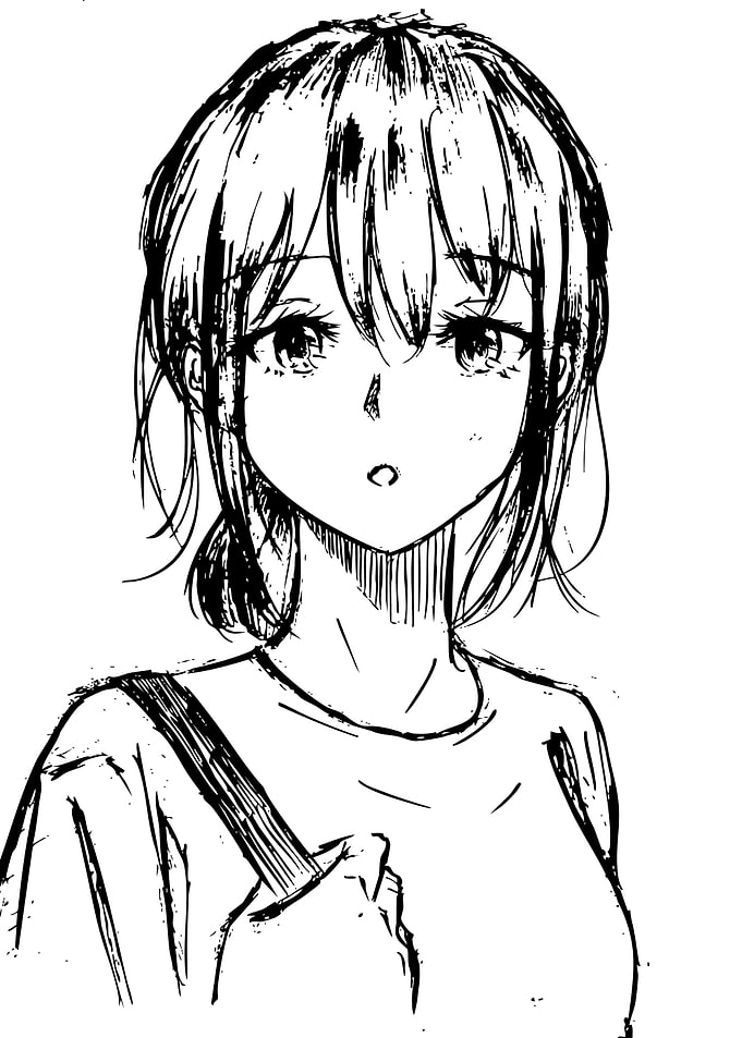 Anime Girl Sketch with Surprised Expression
