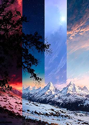 Four Seasons Mountain Landscape
