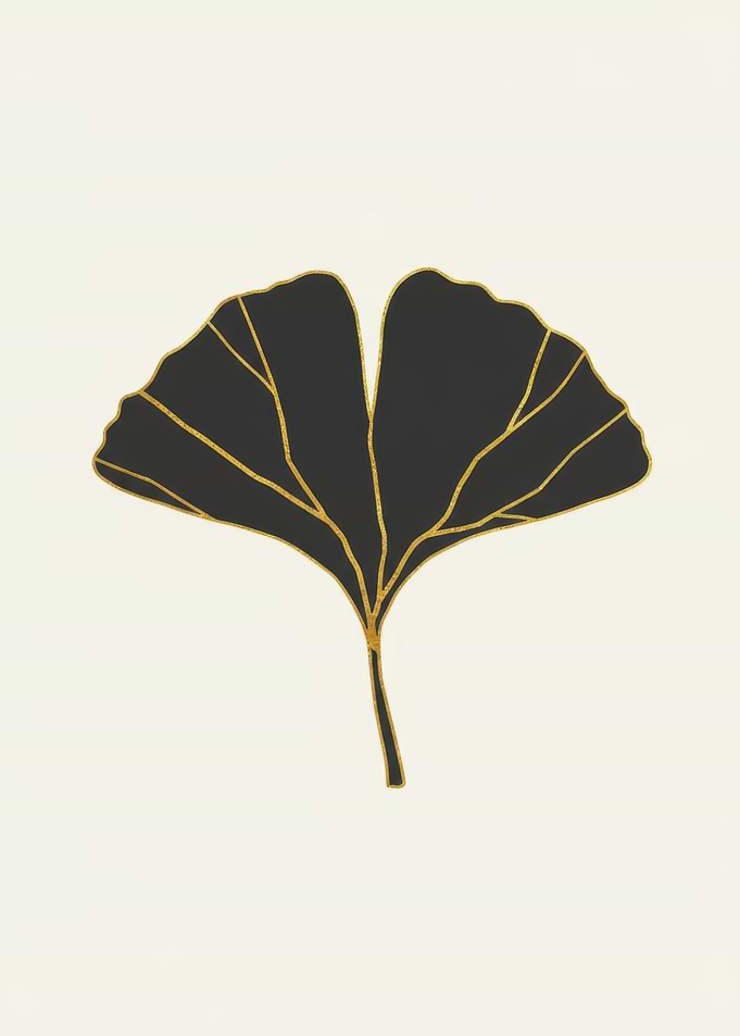 Ginkgo Leaf Art with Golden Outline