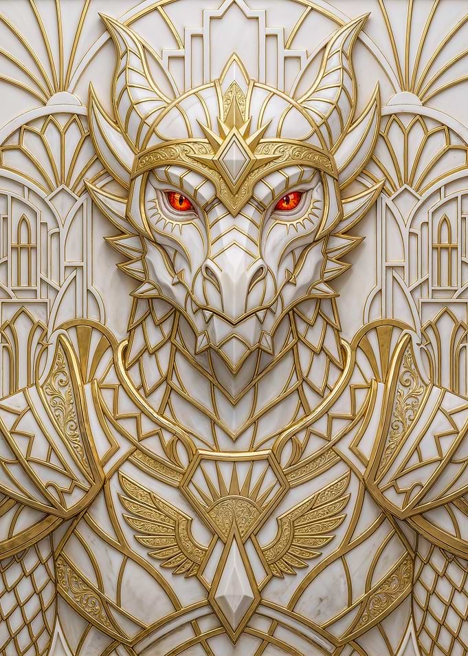 Golden Art Deco Wolf Mask Wall Art