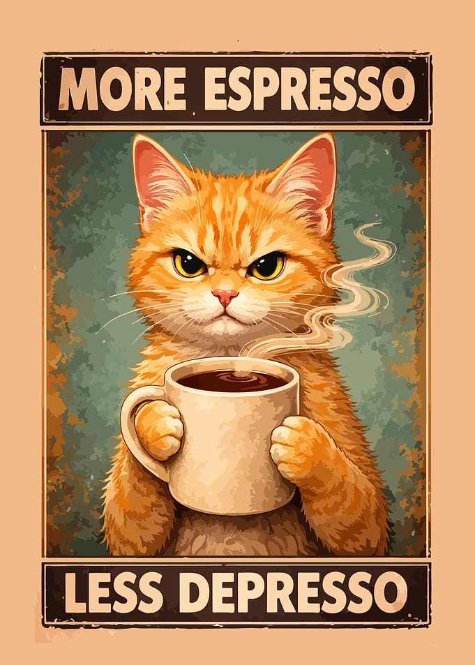 More Espresso Less Depresso Cat Poster