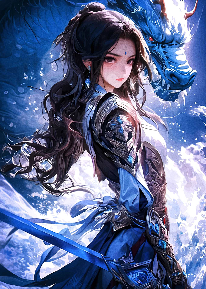 Anime Warrior Girl with Dragon