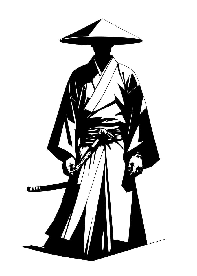 Samurai Warrior in Black and White