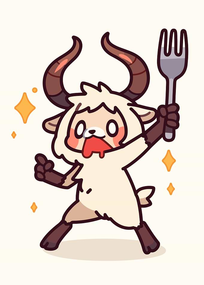 Cartoon Goat with Fork Illustration