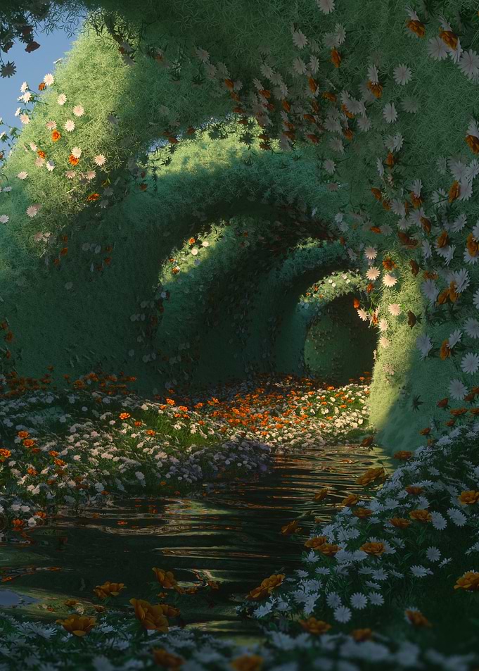 Floral Tunnel with Water Reflection