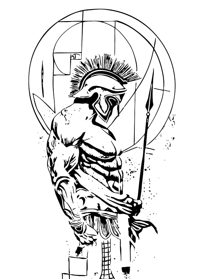 Spartan Warrior Ink Drawing
