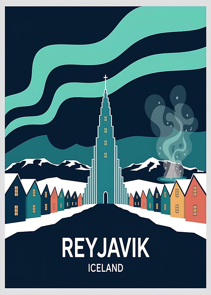 Reykjavik Iceland Travel Poster