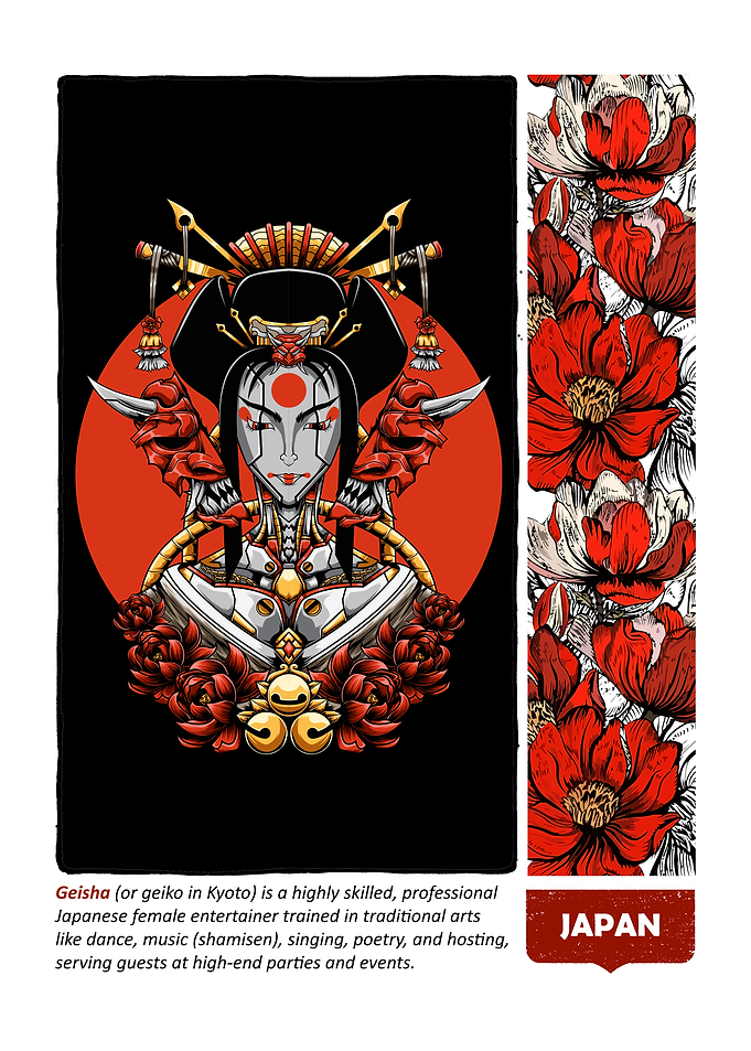 Cyberpunk Geisha with Floral Accent