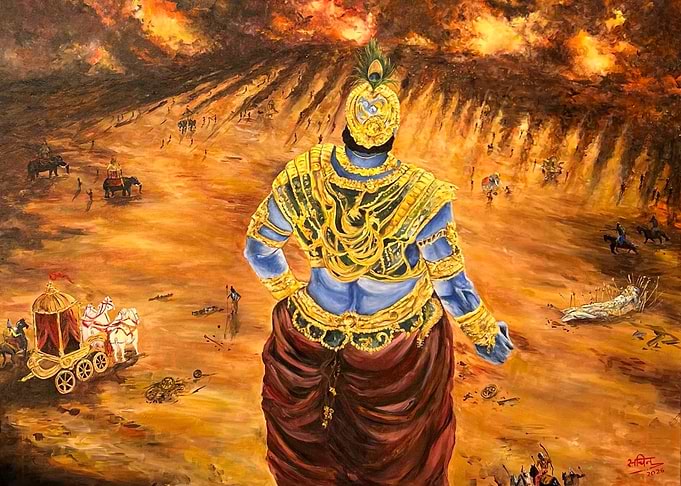 Krishna on Kurukshetra Battlefield Painting