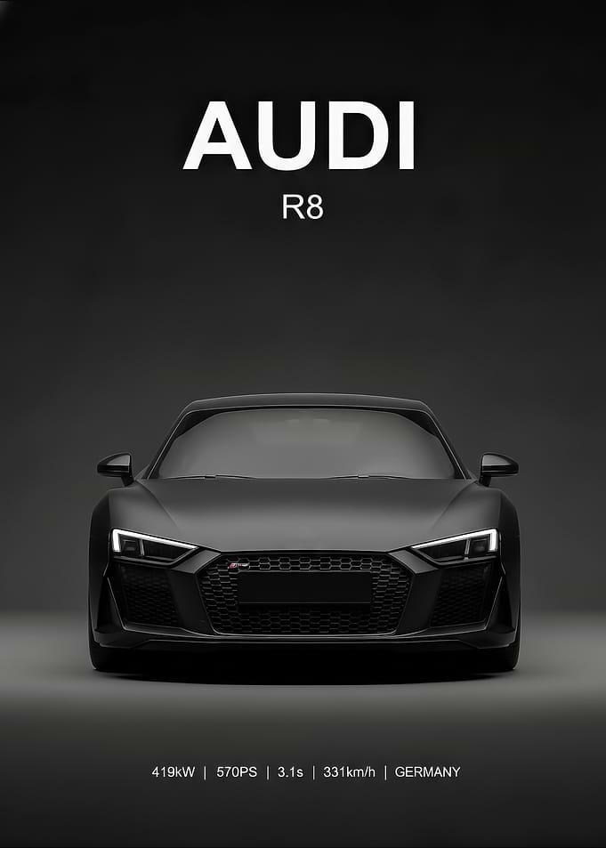 black Audi R8 Matte Black Front View