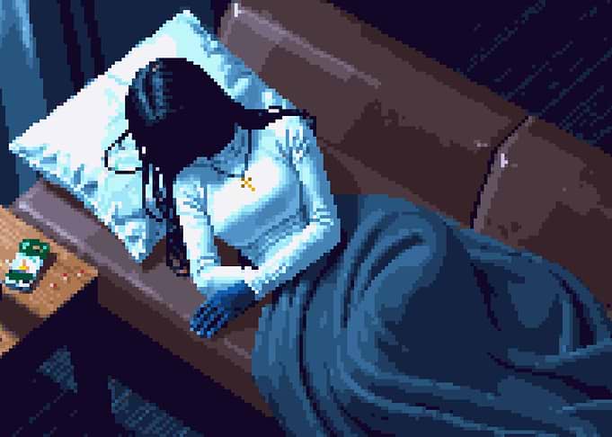 Pixel Art Woman Resting on Couch