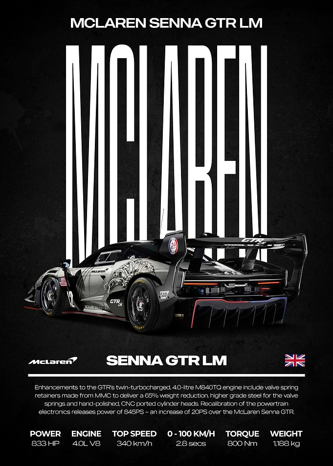 McLaren Senna GTR LM Car Poster