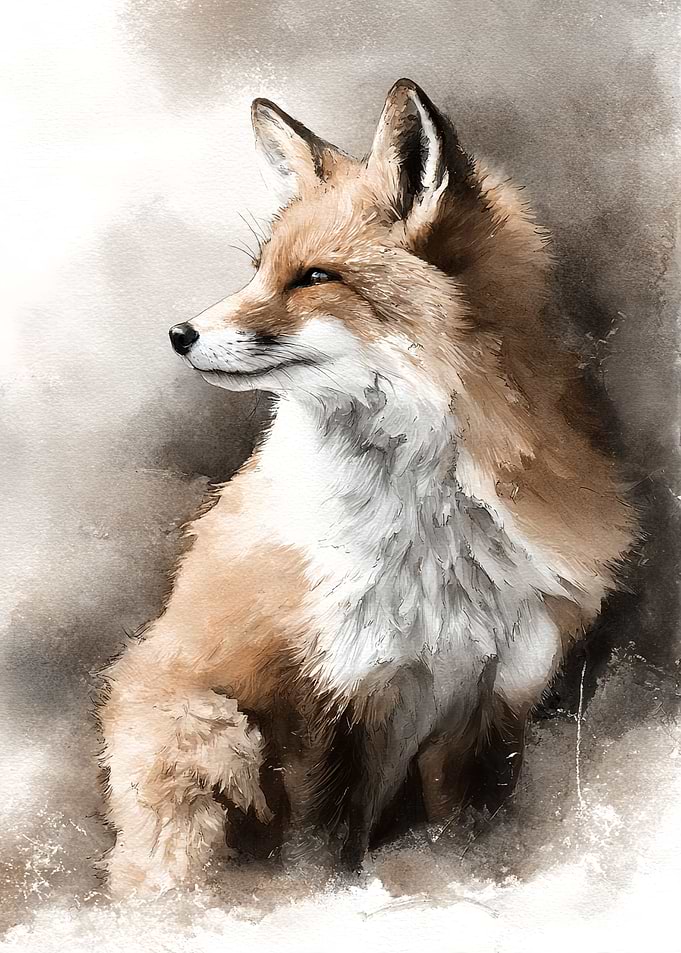 Fox Portrait Watercolor Style