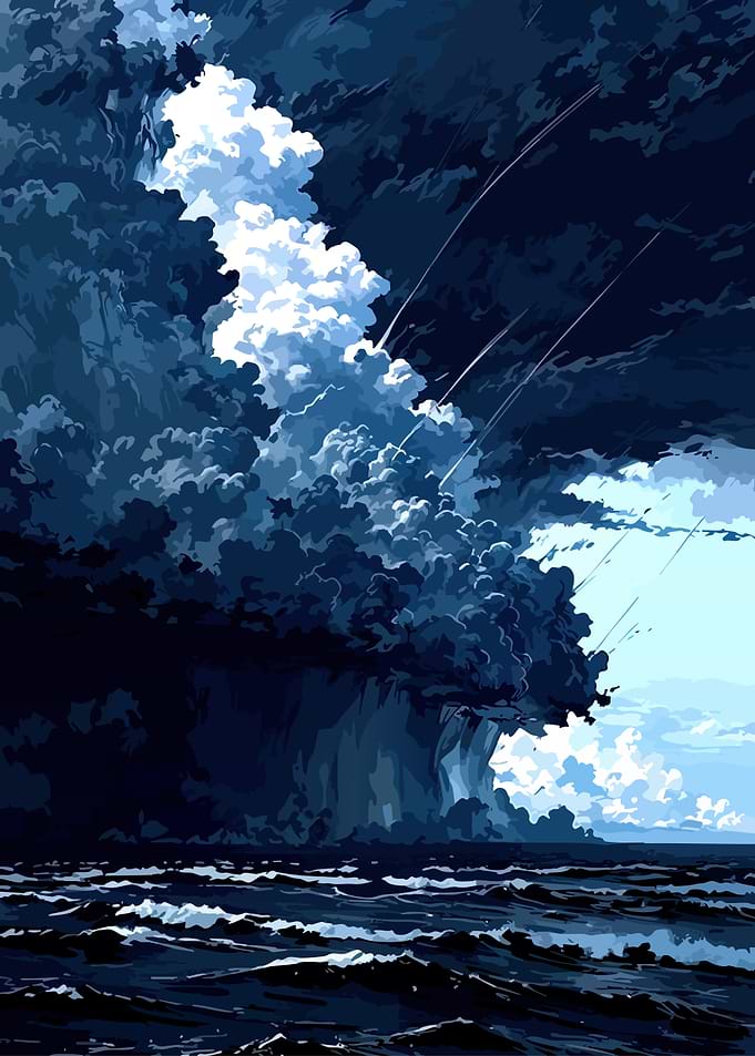 Dramatic Ocean Storm with Light Beams