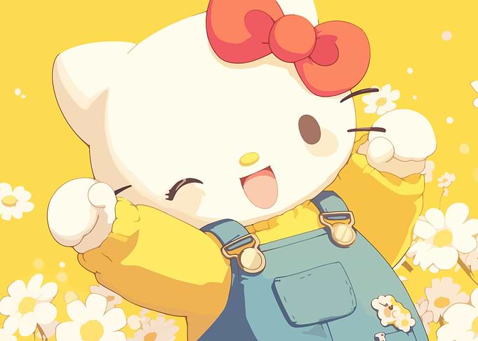 Hello Kitty in Overalls with Flowers