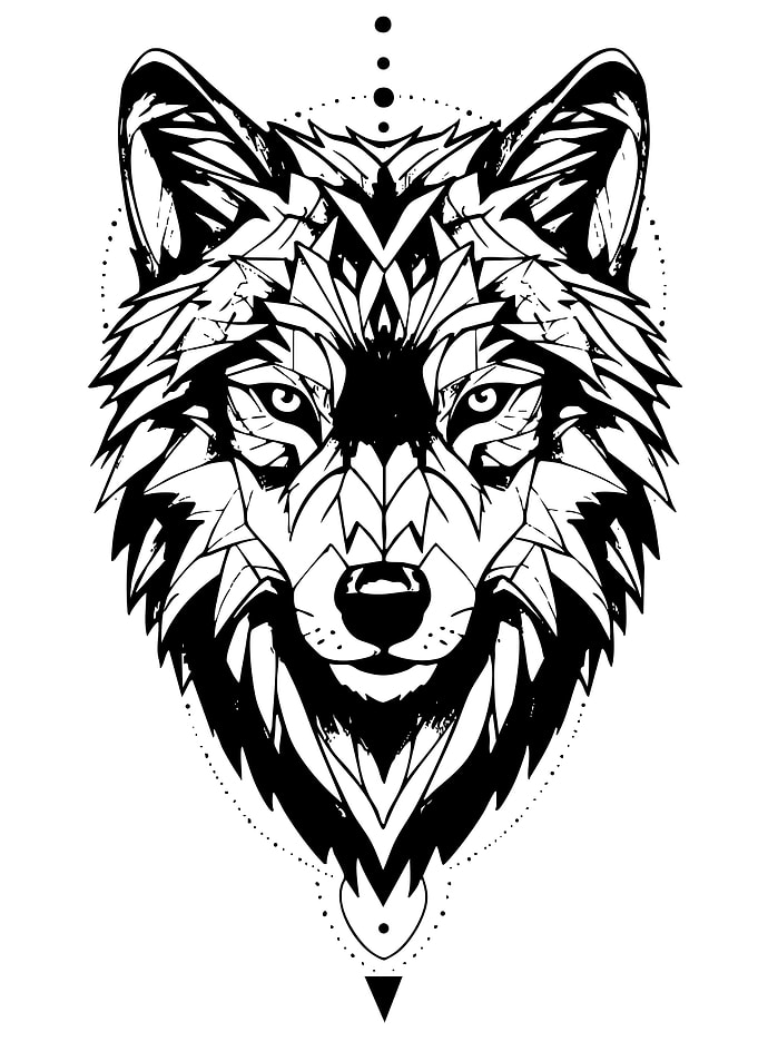 Geometric Wolf Head Black and White
