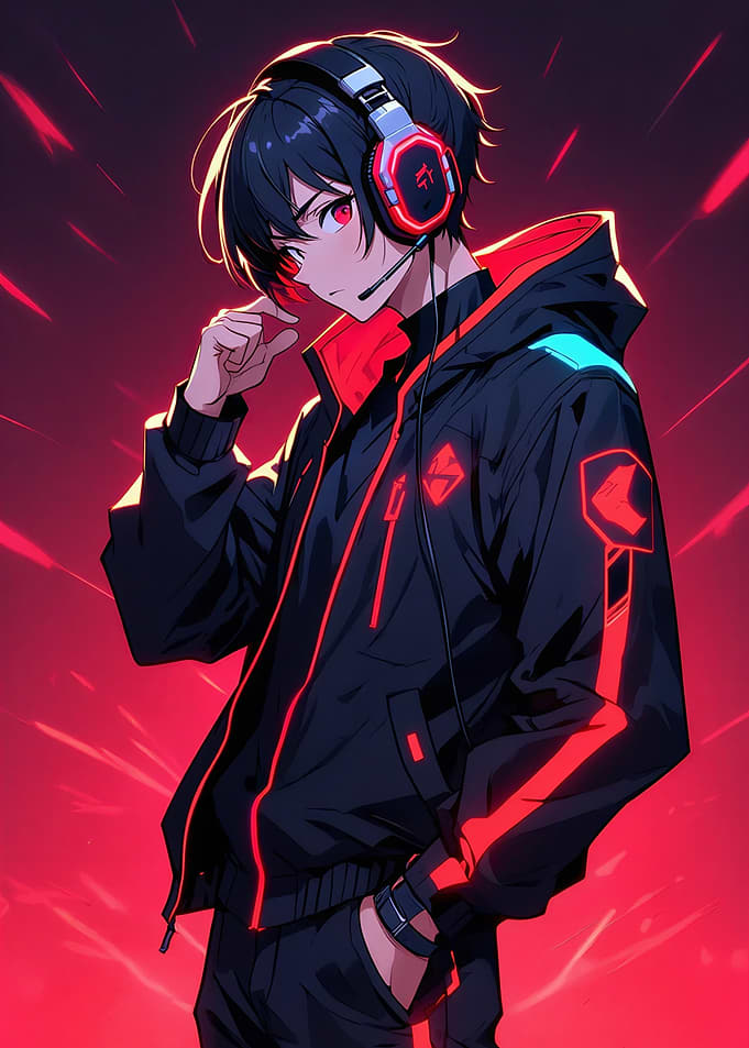 Anime Gamer Boy with Headset