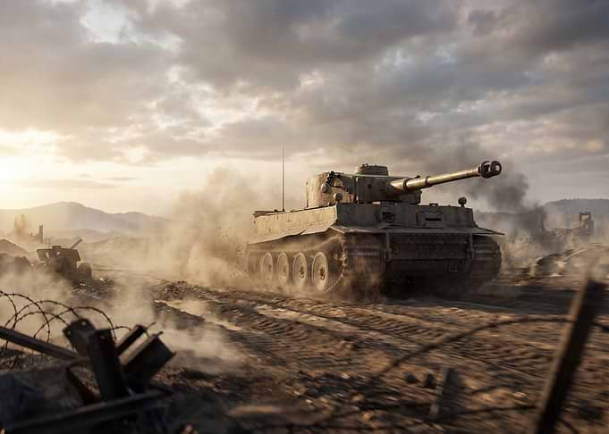 Tiger Tank in Battlefield Scene