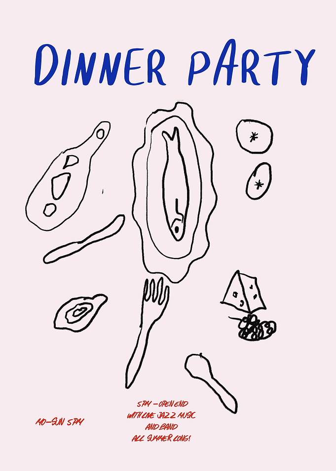 Dinner Party Illustration with Food and Text