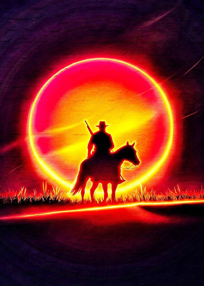 Silhouette of Cowboy on Horseback at Sunset