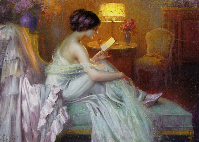 Woman Reading Letter in Warm Light