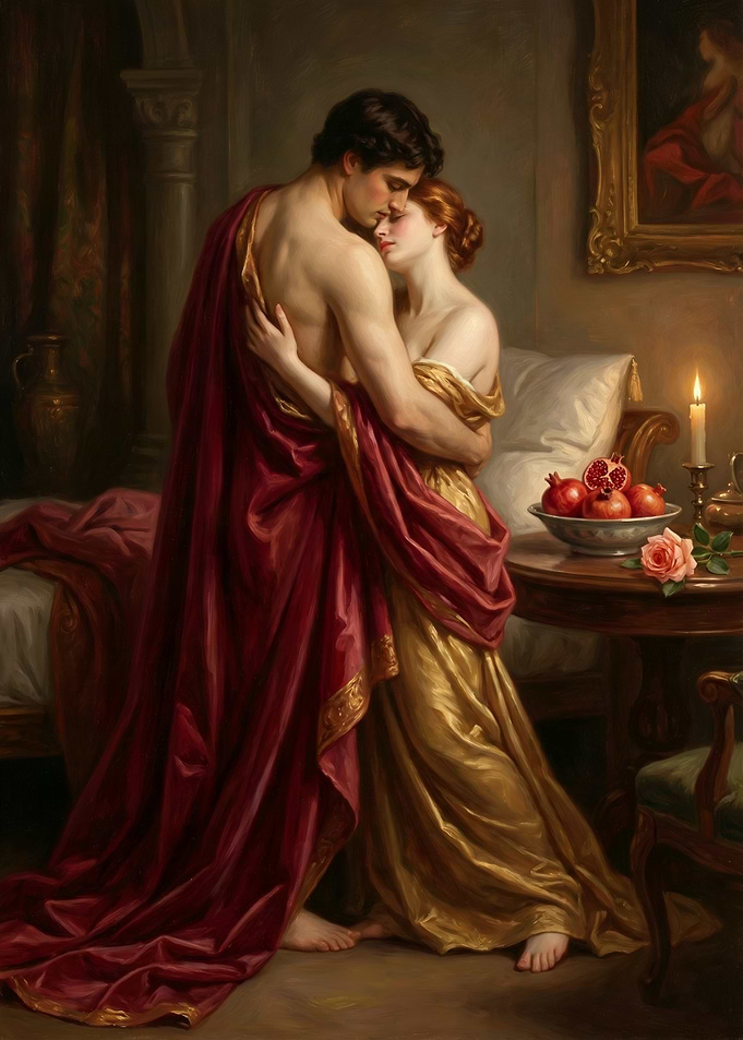 Romantic Embrace in Classical Painting Style
