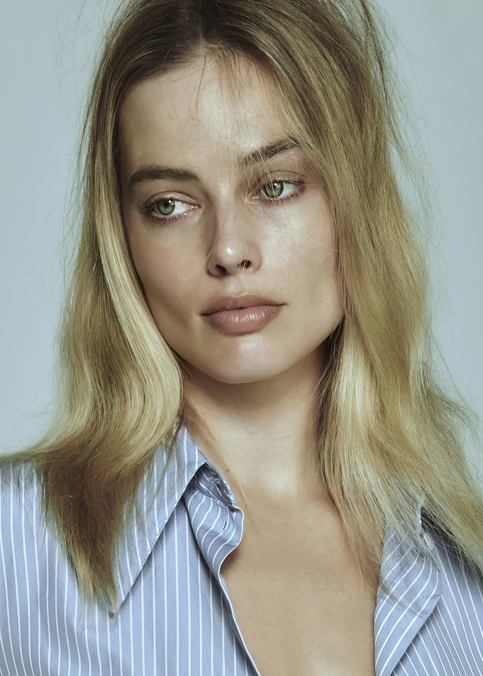 Margot Robbie Portrait in Blue Shirt