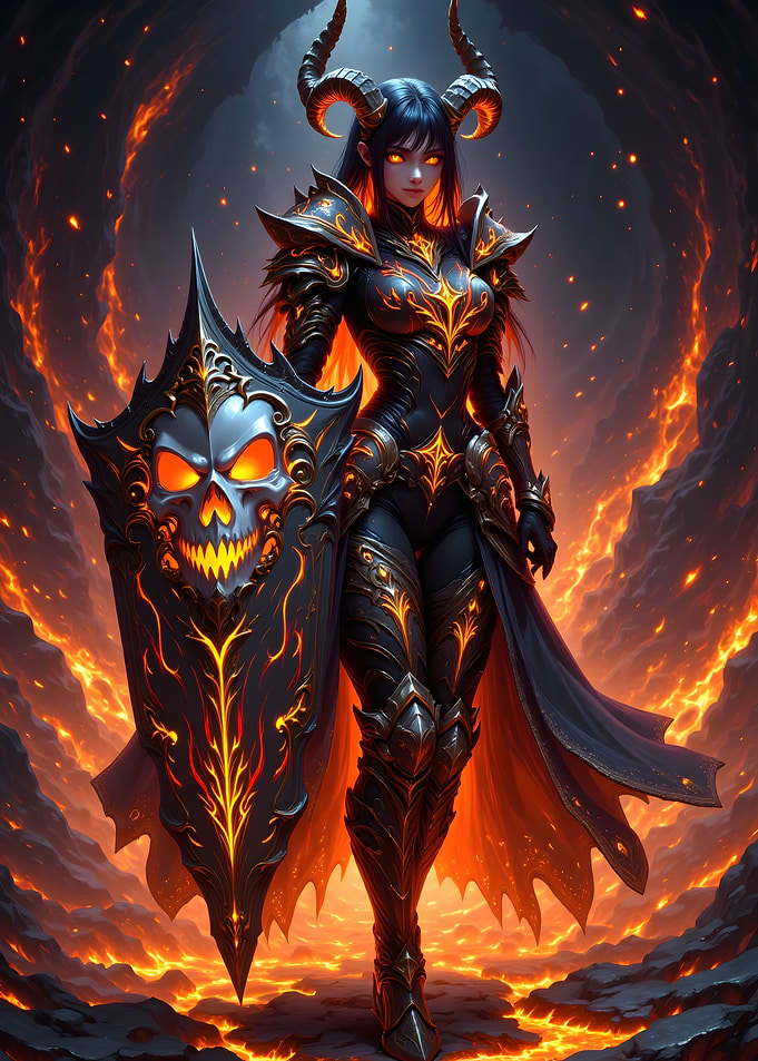 Horned Warrior in Fiery Landscape