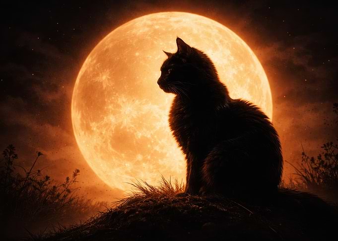 Black Cat and Full Moon