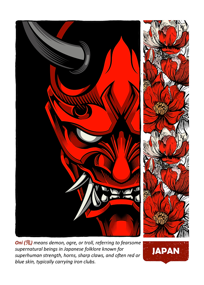Japanese Oni Mask with Floral Design