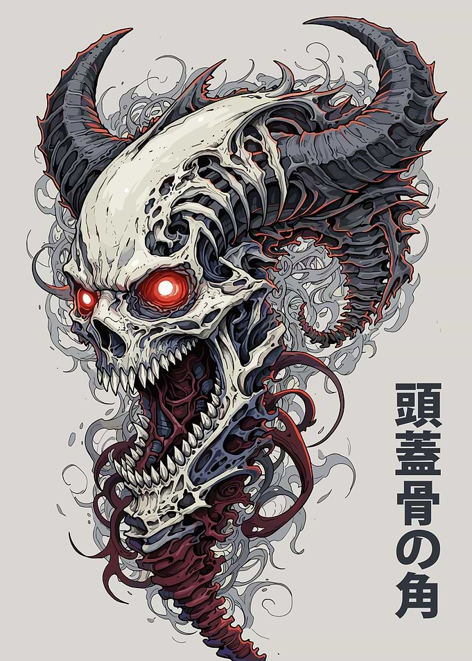 Horned Skull with Red Eyes