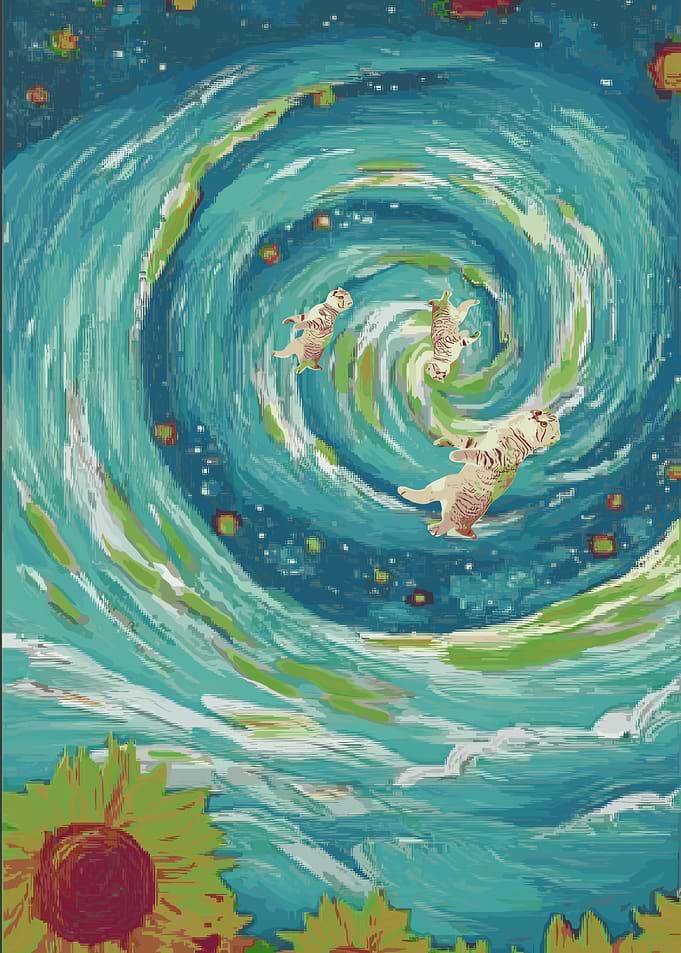 Cats in a Van Gogh Swirl