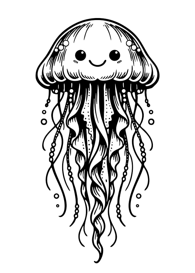 Cute Jellyfish Black and White Illustration