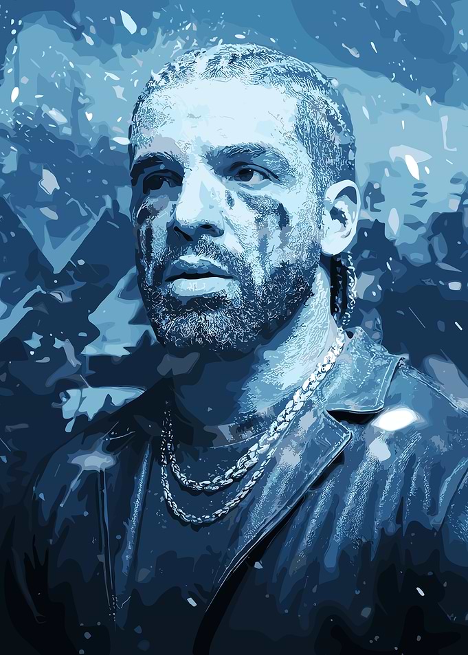Drake Portrait in Blue Tones