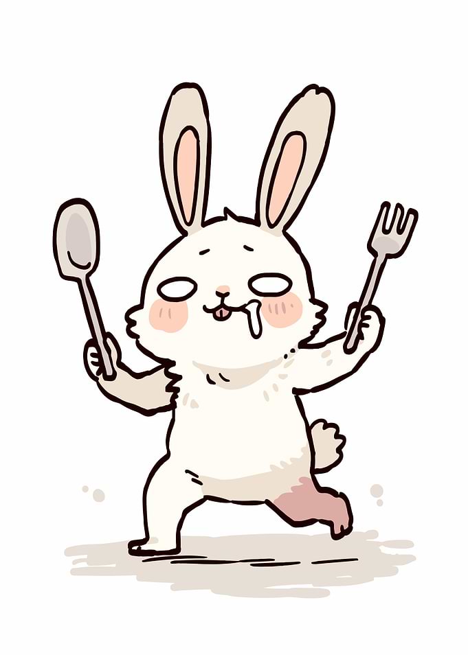 Cartoon Rabbit with Spoon and Fork