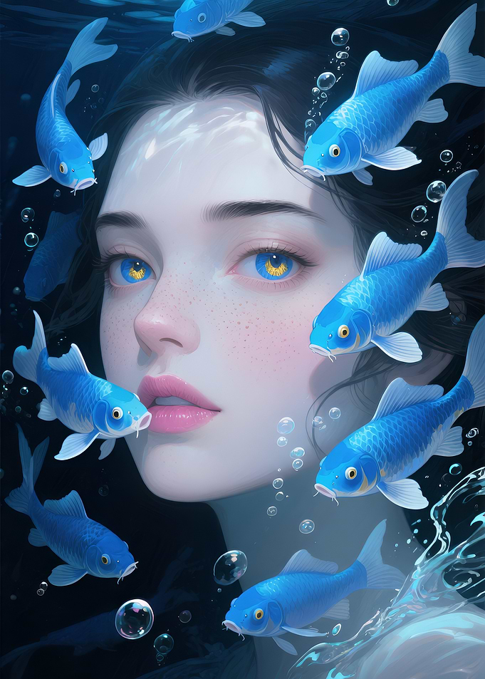 Underwater Portrait with Blue Fish