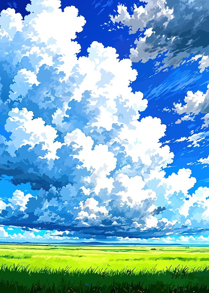 Anime Style Sky and Field Landscape