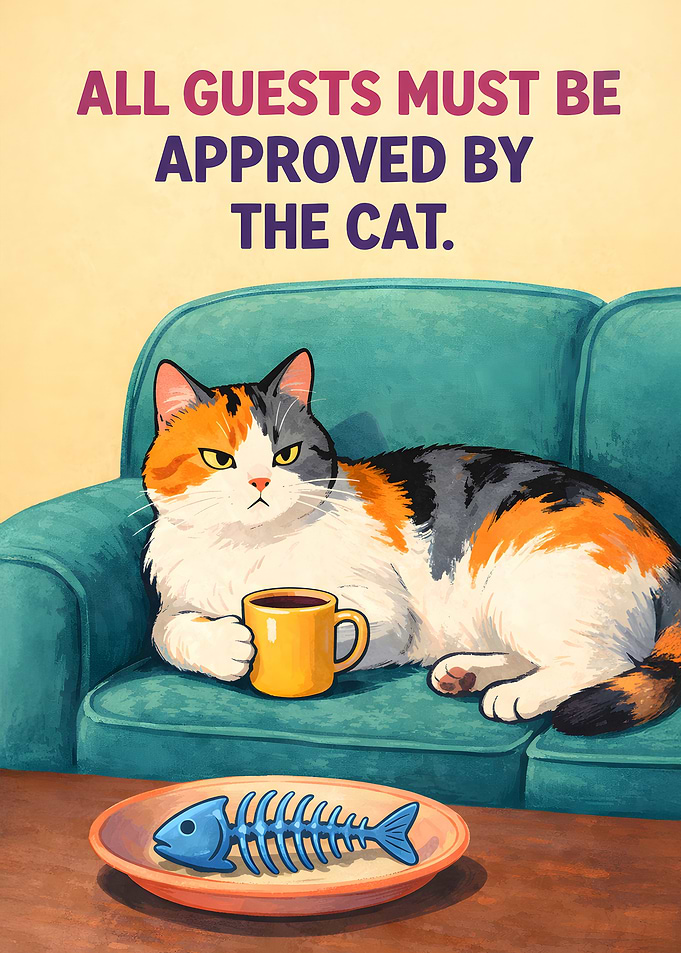 Cat Approves Guests Illustration