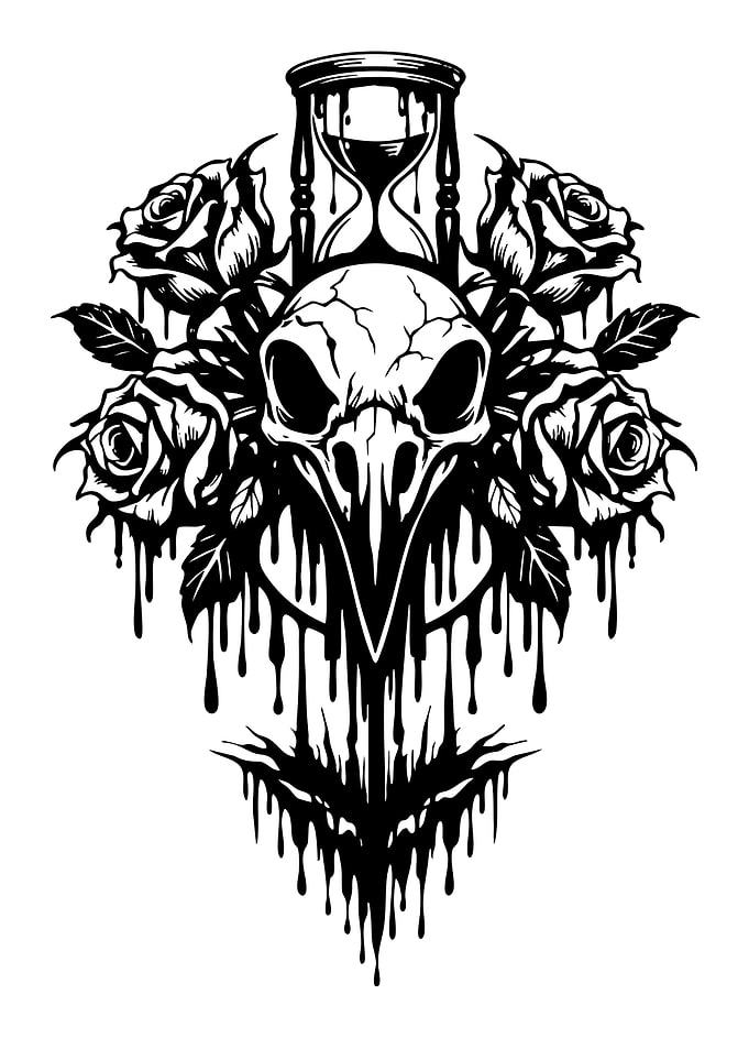 Skull, Roses, and Hourglass Illustration