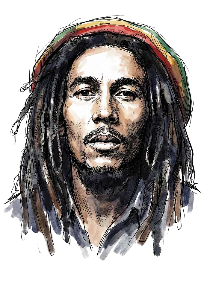 Bob Marley Portrait Watercolor Illustration