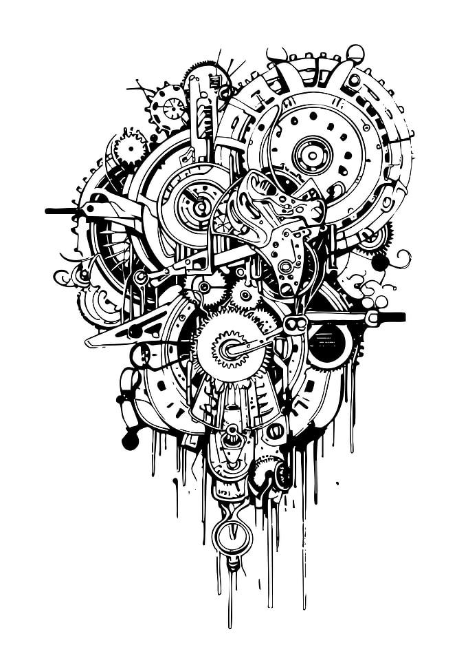 Steampunk Gears Black and White Illustration
