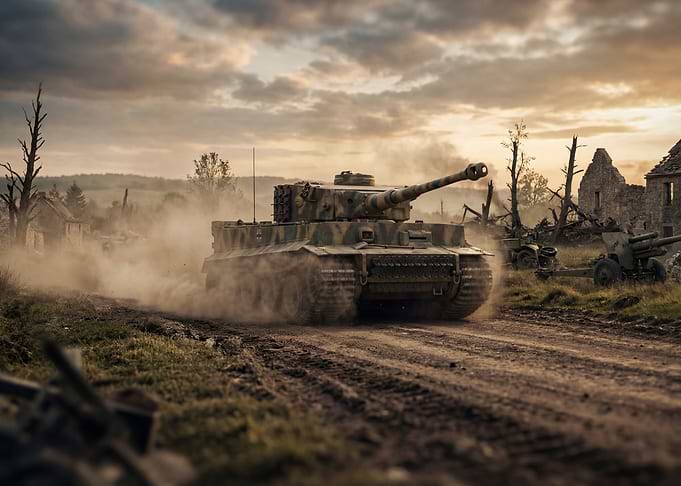 Tiger Tank in War-Torn Landscape