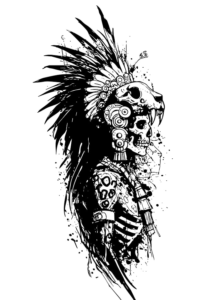 Aztec Warrior Skull with Headdress