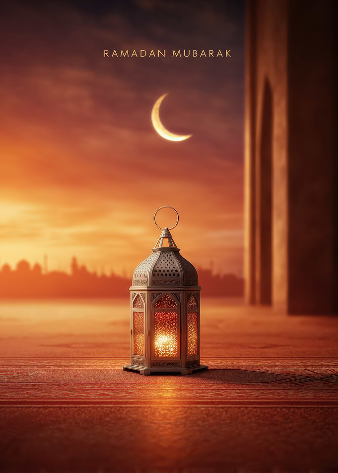 Ramadan Mubarak Lantern at Sunset