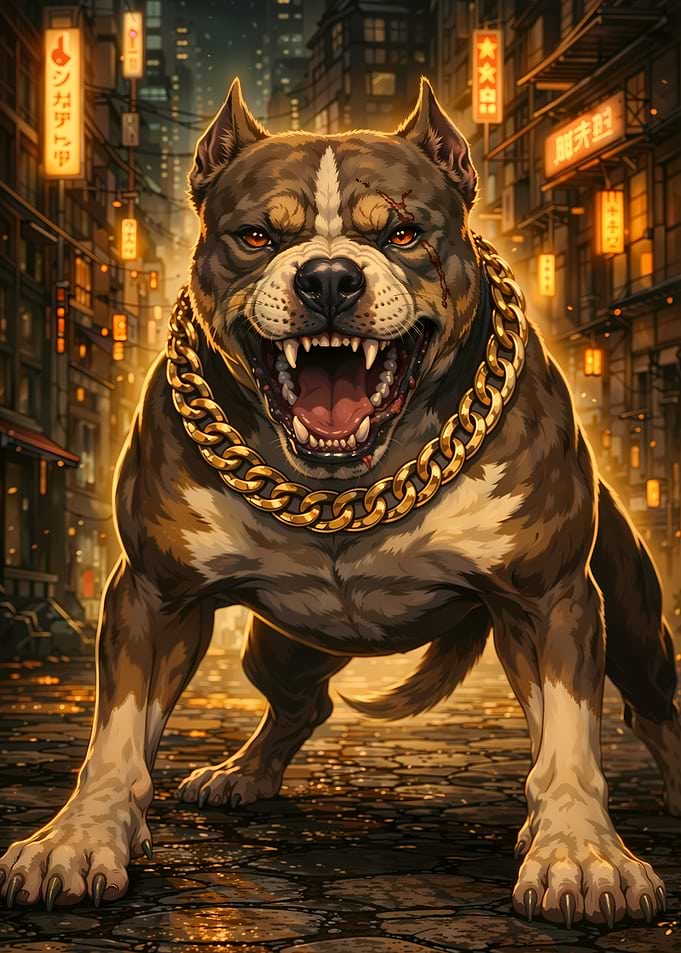 Aggressive Pitbull with Gold Chain