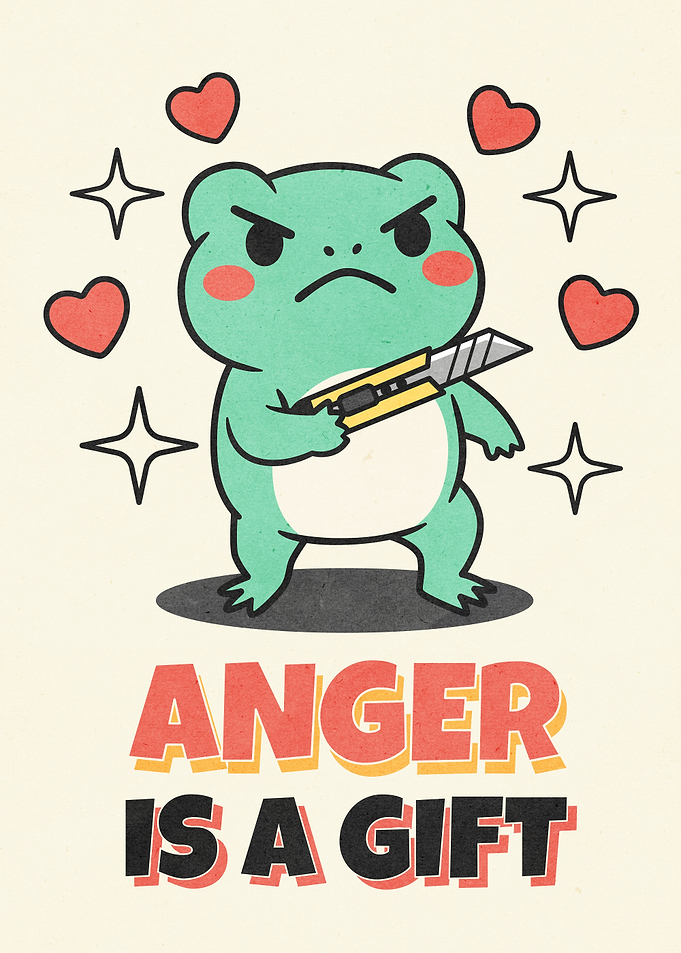 Funny Angry Frog with Cutter: Anger is Gift