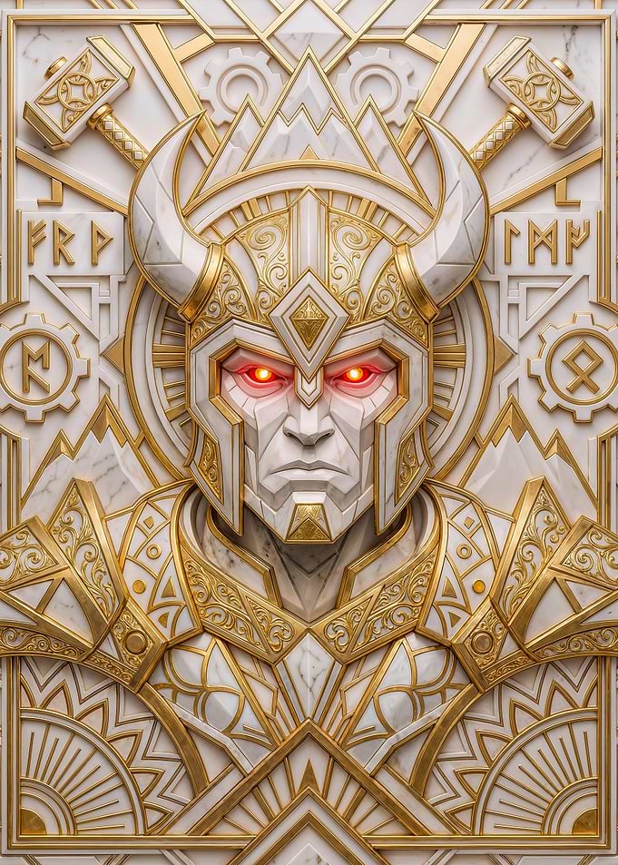 Art Deco Viking Guardian in Marble and Gold