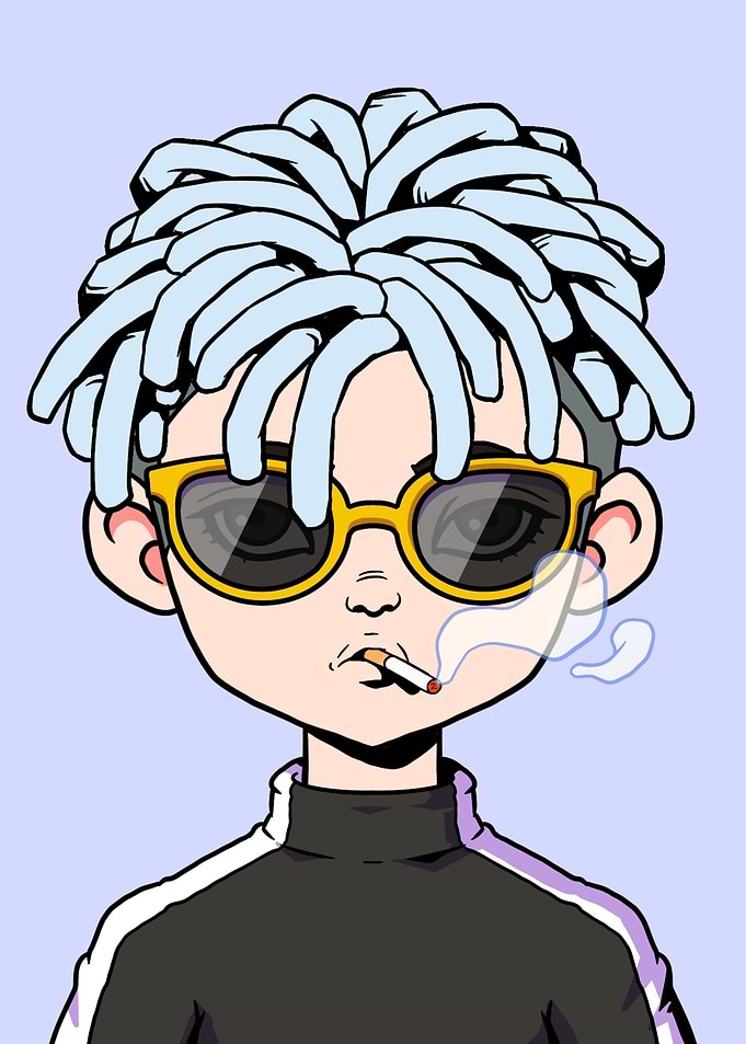 Cartoon man with dreadlocks smoking