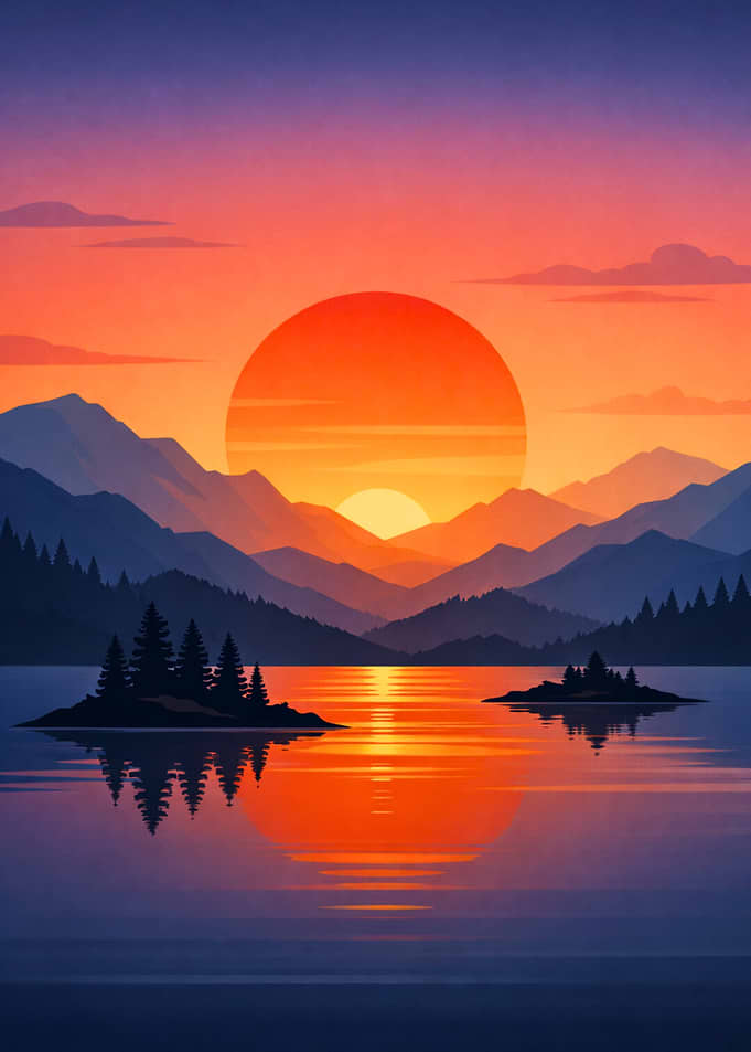 Sunset Lake Landscape Digital Art